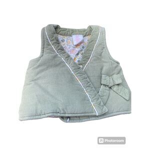 Shabby Chic Toddler Girls Pink Corduroy Vest Snap Button Floral Lining Bow Detai